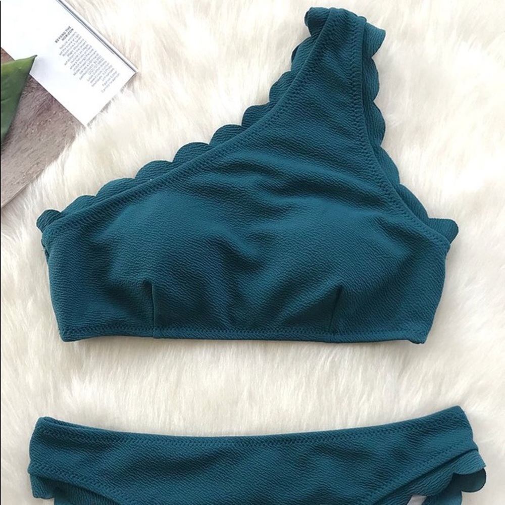 CUPSHE Teal Blue Ruffled Bikini Set Sz S